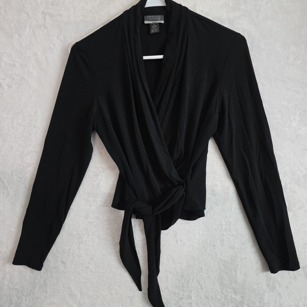 Lafayette 148 New York Petite Wrap Front Blouse Size Small Long Sleeve EUC